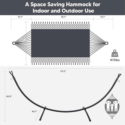 SUNCREAT Portable Outdoor Hammock with Stand Included, Double Hammock with Tassel for Outside, Dark Gray