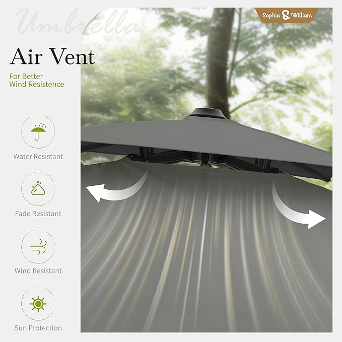 Sophia & William Cantilever Patio Umbrella 10ft, Offset Large Square Outdoor Umbrellas with 360-degree Rotation, Heavy Duty Windproof for Garden Pool Backyard, Grey with Base