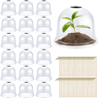 20 Pack Garden Cloche Plant Dome 10.2 D x 8.3 H Plant Cover Plastic Humidity Dome Reusable Plant Protector Mini Greenhouse Dome Plastic Plant Bell Cover with Ground Securing Pegs for Outdoors Plants