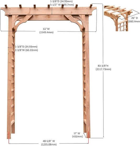 Solid Fir Wooden Garden Arch Premium Outdoor Trellis for Climbing Plants, 83.37”H×61”W×26’’D, Also can be Used for Wedding and Party Decoration
