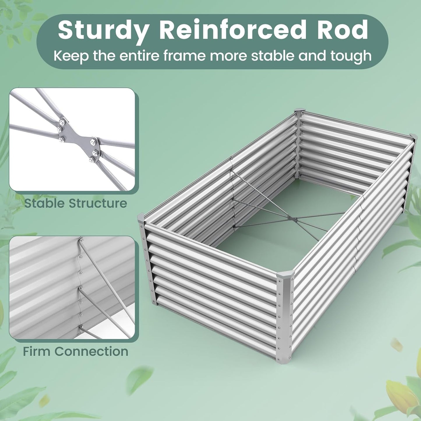 2 Pieces Rectangular Raised Garden Beds, Galvanized Garden Planter with Open Bottom, Sprayed Plate & Corner Protectors, Outdoor Metal Planter Box for Vegetables, Flowers & Herbs(Sliver)