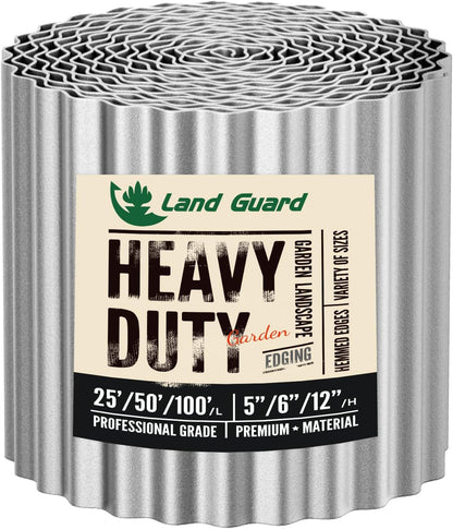 Land Guard Corrugated Garden Edging Border, 6" x 100' Landscape Paver Edging, Tall Landscape Edging, Fence for Garden, Flower Bed, Lawn and Landscape Edging(Silver)