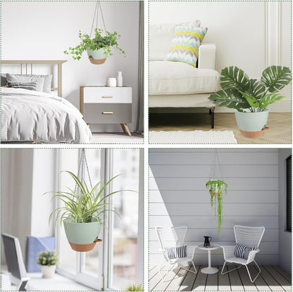 Hanging Planters for Indoor Outdoor Plants, 1 Set Self Watering Hanging Pot with Drainage Holes & Removable Tray (Green-12inch, 12'')