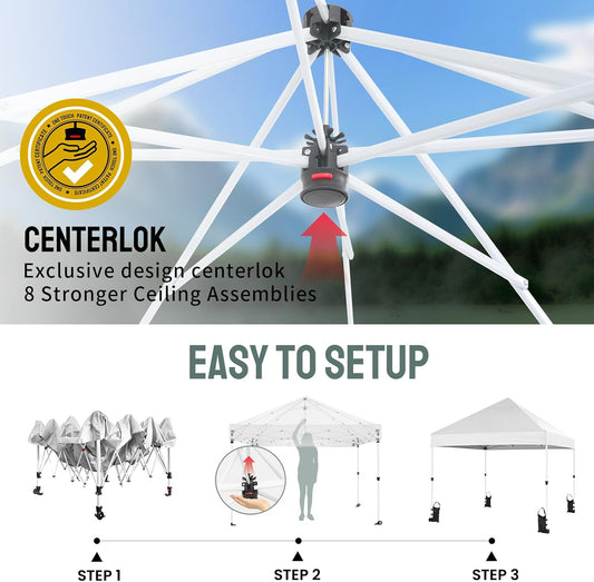 CROWN SHADES 10x10 Heavy Duty Canopy - Premium Pop Up Canopy Tent - Extra Sun Shade Protection with 400D Strength Oxford Fabric - Great for Trade Shows, Events, Tailgates & Commercial Use, White