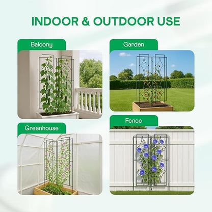 IDZO 2-Piece Diamonds Design Decoration Trellis, Metal Decorative Trellis for Climbing Plants Outdoor, Garden Trellis for Climbing Plants, Climbing Rose Trellis, 48-Inch Tall Each, Black