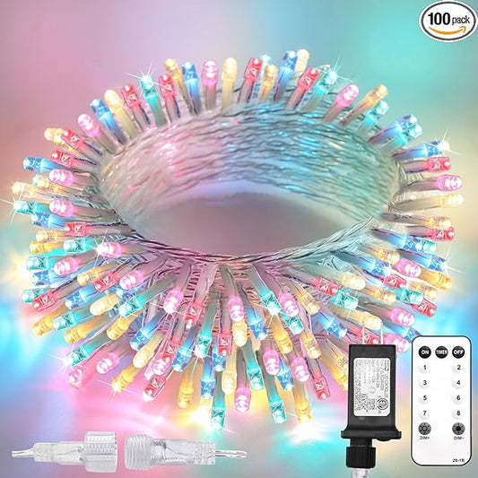 suddus String Lights Indoor Bedroom Connectable, 33ft 100 Led Multicolor Christmas Light Outdoor Clear Wire, Plug in Fairy Lights with Remote for Classroom Dorm Decorations