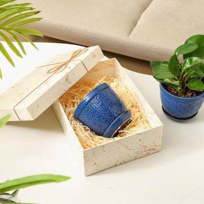 Sureasy Ceramic Plant Pots, 4.7 Inch Flower Pots for Indoor Plants, Succulent Pots with Saucer and Drainage Hole, Decorative Planter for Succulent, Cactus, Set of 4, Blue