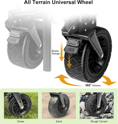 LUXCOL Collapsible Folding Wagon, Heavy Duty Utility Beach Wagon Cart for Sand with Big Wheels, Adjustable Handle&Drink Holders for Shopping, Camping,Garden and Outdoor Dark Blue