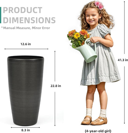 22.8" Resin Outdoor Planters (Set of 2) – Handmade Brushed Metal Finish Large Flower Pots, Durable & Weatherproof for Indoor/Outdoor Décor