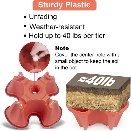 Vertical Planter 4 Tier Stackable Planters Garden Planters Strawberry Herb Flower and Vegetable Planter Indoor Outdoor Gardening Pots with Removable Wheels and Tools