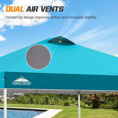EAGLE PEAK Pop Up Canopy Tent with Wheeled Carry Bag, 8 Stakes, 4 Ropes, 4 Weight Bags, Easy Set Up Tent Canopy, 10x10 ft, 100sqft of Shade, Turquoise