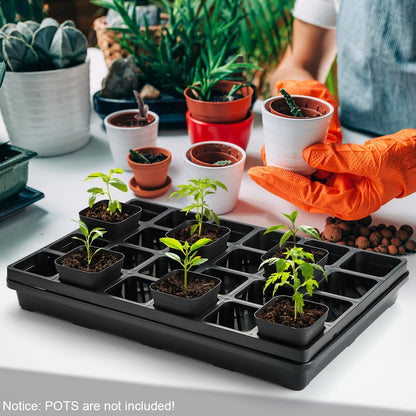 24 Cell Nursery Pots Trays (17"x11"x2") with Plastic Flat Seed Starter Trays, Durable Carrying Seedling Starter Tray, Reusable Planting Trays for Holding 2.7 inch Nursery Pots, 3 Sets Combo