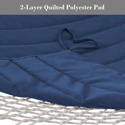 SUNCREAT Hammocks Outdoor Double Hammock with Hardwood Spreader Bar, 475 lbs Capacity, Heavy Duty 15 FT Hammock with Large Soft Pillow, Dark Blue