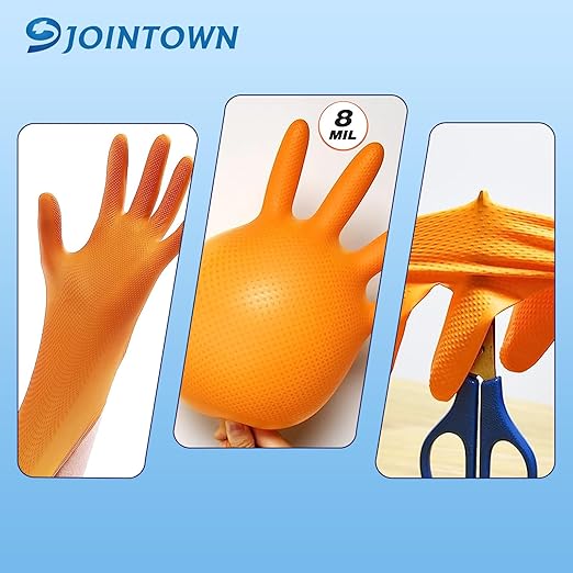 Jointown Basic Heavy Duty Nitrile Gloves, Mechanic Gloves 8 Mil Nitrile Disposable, with Raised Diamond Texture, Case of 1000, Orange, XLarge