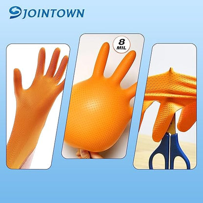 Jointown Basic Heavy Duty Nitrile Gloves, Mechanic Gloves 8 Mil Nitrile Disposable, with Raised Diamond Texture, Case of 1000, Orange, XLarge