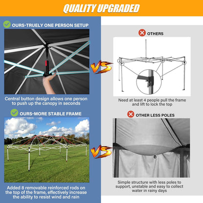 HOTEEL 10x20 Pop up Canopy with 6 Sidewalls, One Push Instant Setup Outdoor Canopy Tent with Reinforce Rod, Weight Bag, for Parties, Events, Black