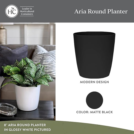 The HC Companies Aria Round Self-Watering Pot - Lightweight Plastic Planter for Herbs & More - Durable Plant Pots for Indoor Plants & Outdoor Plants (10" Matte Black, Pack of 2)
