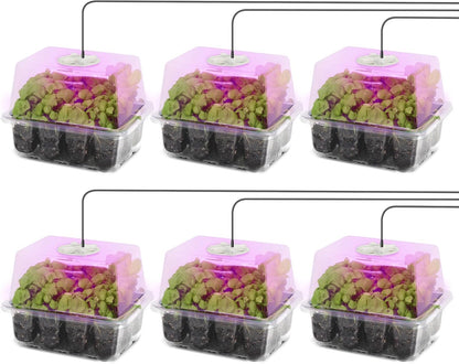 MIXC Seed Starter Kit with Grow Light, Elevated Seedling Tray Kit with Adjustable Humidity Dome and Clear Cell Tray, 12 Full Spectrum Led Beads for Seed Starting Greenhouse, 6 Pack, Transparent