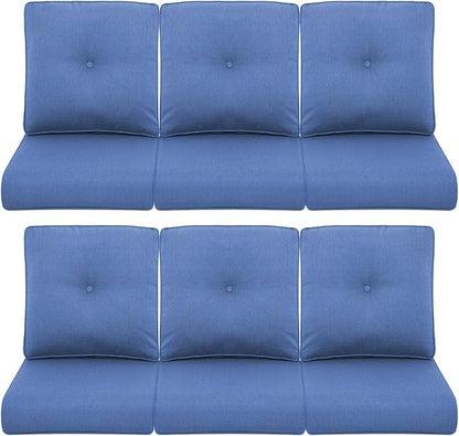 Patio Chair Cushions 6 Packs - Outside High Back Water-Resistant Cushion 22x24 with Zipper Cover for Outdoor Glider Rocking Chairs Loveseat 3-Seater Couch Sofa – Blue/Buckle