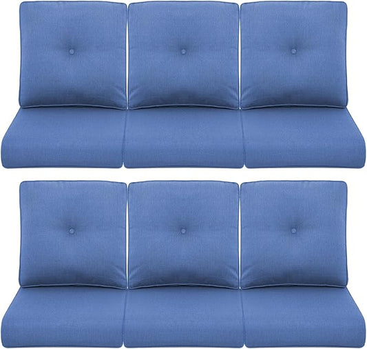 Patio Chair Cushions 6 Packs - Outside High Back Water-Resistant Cushion 22x24 with Zipper Cover for Outdoor Glider Rocking Chairs Loveseat 3-Seater Couch Sofa – Blue/Buckle
