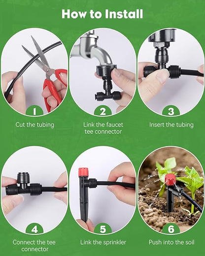Pawfly 50ft Drip Irrigation System Kit - Quick-Connect Garden Watering System with 1/4" Tubing, Adjustable Emitters & Drip Irrigation Parts for Greenhouse, Lawn, Patio & Raised Beds