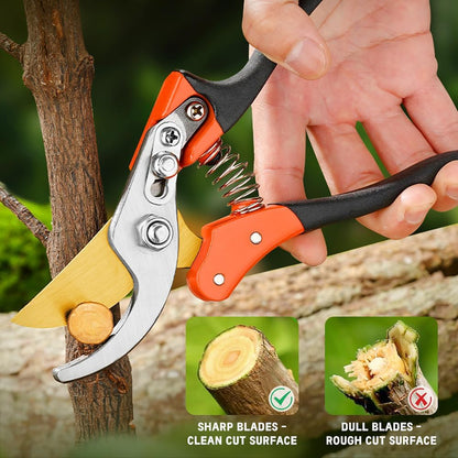 Garden Pruners, Heavy Duty Garden Clippers,Pruning Shears with Adjustable Thumb Lock,Hand Gardening Tools Pruners,Stainless Steel Sharp Gardening Scissors (MJ003)