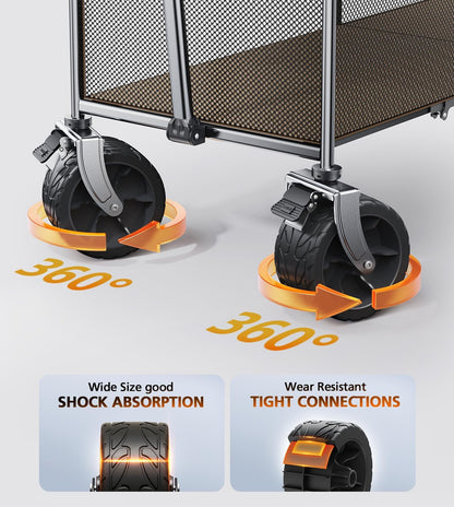 Foldable Wagon Cart,Everyfun 480Lbs Double Decker Wagon,Beach Carts with Big Wheels&Side Pocket&Dustbag,Large Capacity Folding Wagon for Shopping,Garden,Camping,Fish,New Wave Sports Wagon-Brown