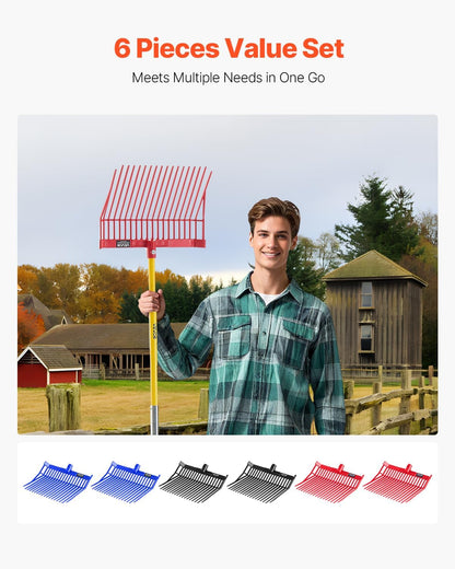 VEVOR 6PCS Manure Fork Replacement Head, 18 Angled Tines Horse Manure Fork Head, Durable Plastic Pitchfork Heads, Horse Mulch Rake for Picking up Stable Stall Muck Grass Hay Cleaning Farm Work