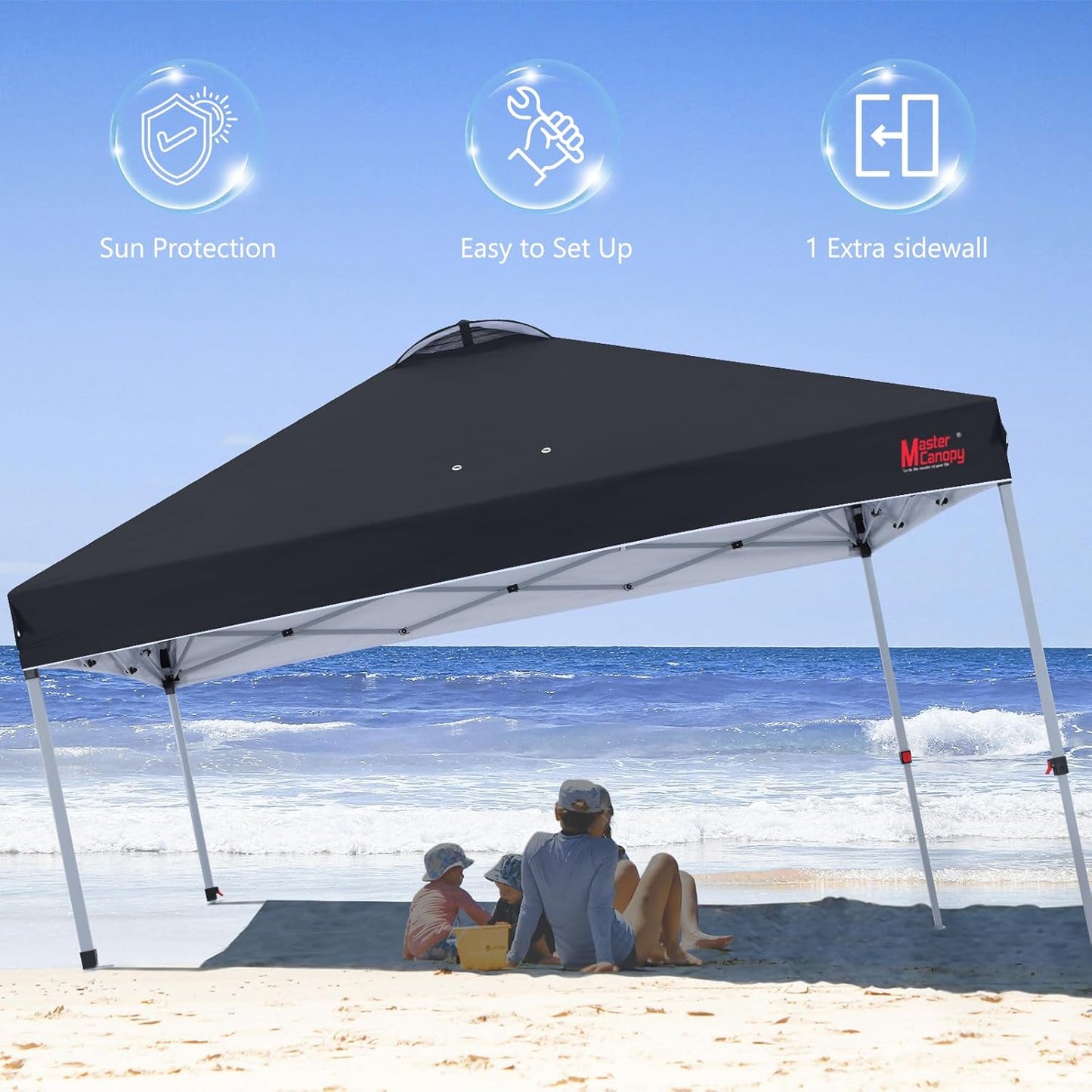 MASTERCANOPY Durable Pop-up Canopy Tent with 1 Sidewall (10'x10',Black)