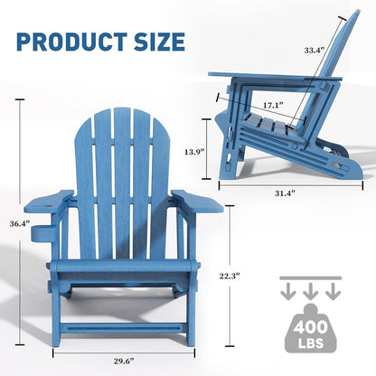 Adirondack Chair, Tool-Free Assembly All-Weather Adirondack Chairs, HDPE Fire Pit Chairs with Cup Holder, Outdoor Chair for Patio Garden (Blue)