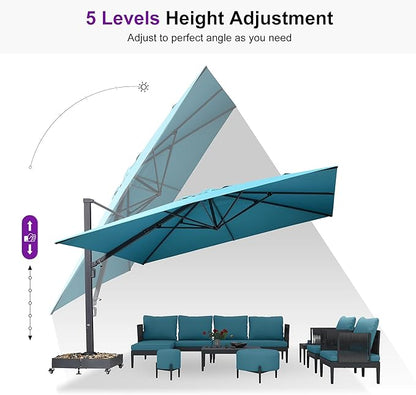 PURPLE LEAF 13 FT Square Patio Umbrella Large Cantilever Outdoor Aluminum Offset Umbrella with 360-degree Rotation for Garden Deck Backyard Pool Turquiose Blue
