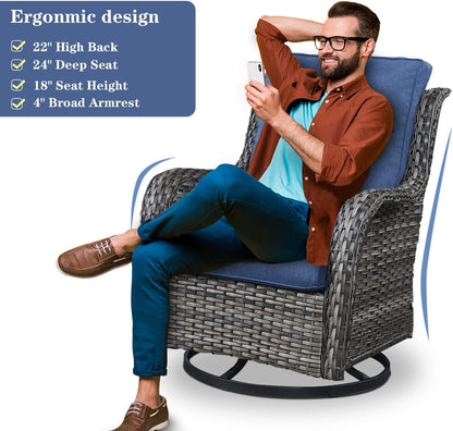 4 Piece Patio Furniture Set - Outdoor Glider Bench with Swivel Rocker Chairs and Coffee Table, High Back Small Outdoor Conversation Furniture Sets for Deck Sunroom Balcony Backyard