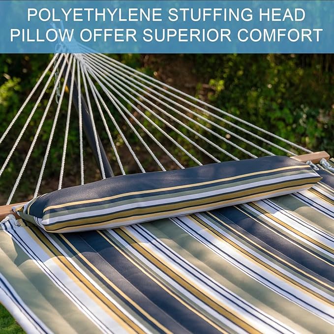 Lazy Daze Hammocks 12 FT Quilted Fabric Double Hammock with Spreader Bars and Detachable Pillow, 450lbs Weight Capacity