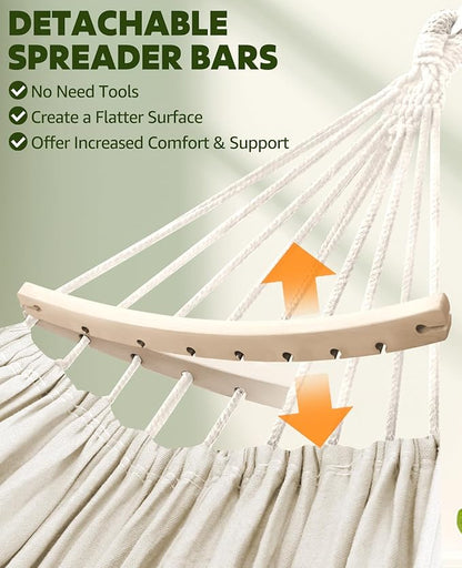 Chihee Hammock for Stand 9.8ft x 4.9ft Soft Cotton Hammock Holds Up to 660lbs Portable Tree Hammocks with Detachable Spreader Bar Pillow 2 Strong Webbings 2 Carabiners Patio Garden Indoor Outdoor