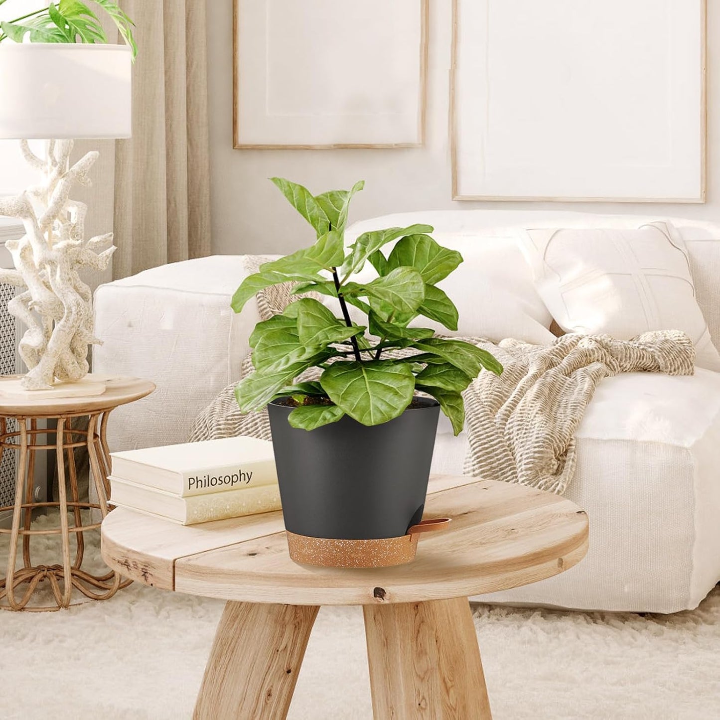 Self Watering Planters Plant Pots Indoor Flower Planting PotsP For Houseplants, African Violet, Flowers, Succulent,Cactus Outdoor Plant Pots with Drainage Holes Black Pots Gift Idea For Lazy people