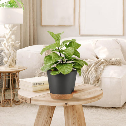 Self Watering Planters Plant Pots Indoor Flower Planting PotsP For Houseplants, African Violet, Flowers, Succulent,Cactus Outdoor Plant Pots with Drainage Holes Black Pots Gift Idea For Lazy people