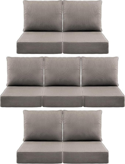 Luxury 6" Outdoor Cushions for Patio Furniture, 24x24x6" Thick Seat Cushion Set of 7, Fade Resistant Couch Chair Replacement Cushions High Density Deep Wicker Chair Cushion w/ Removable Cover Gray