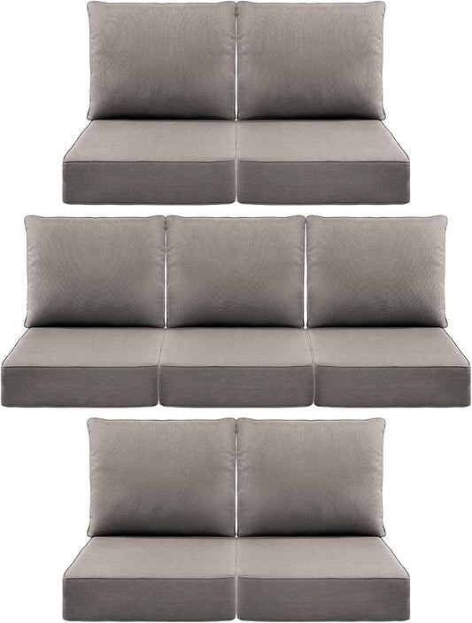 Luxury 6" Outdoor Cushions for Patio Furniture, 24x24x6" Thick Seat Cushion Set of 7, Fade Resistant Couch Chair Replacement Cushions High Density Deep Wicker Chair Cushion w/ Removable Cover Gray