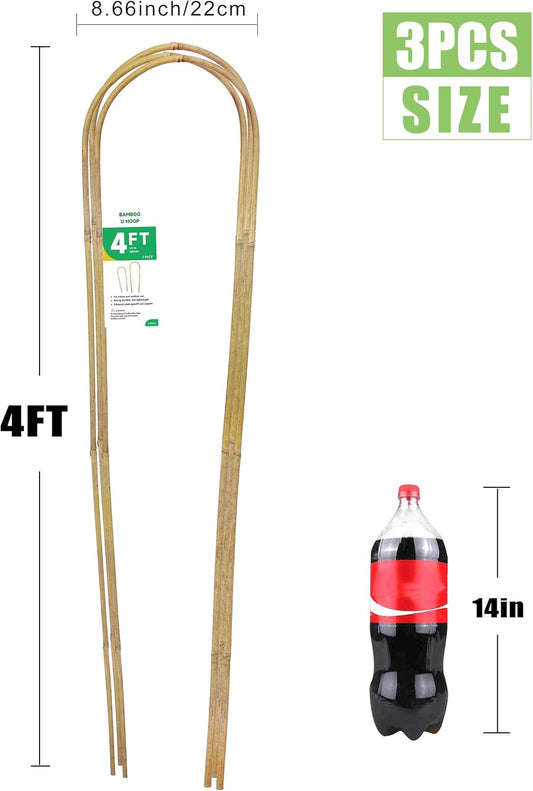 4ft Natural U-Hoops Bamboo Trellis U-Shaped Garden Trellis for Climbing Plants, Vines, Ivy, Flowers, and Potted Plants 3pcs