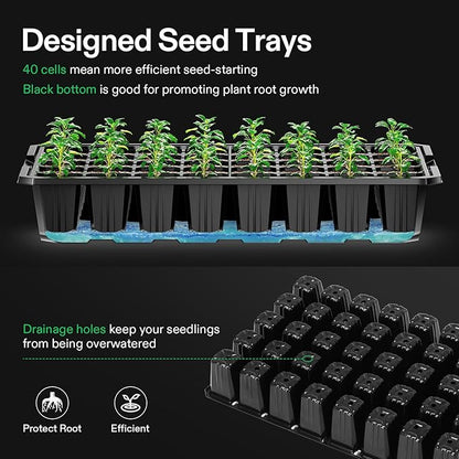 VIVOSUN 6-Pack Seed Starter Trays, 240-Cell Seed Starter Kit with 2 Set of LED Lights, 3.6" Higher Cover, Adjustable Vents, Drainage Holes, Green Propagation Tray for Planting Seed, 40 Cells x 6 Packs