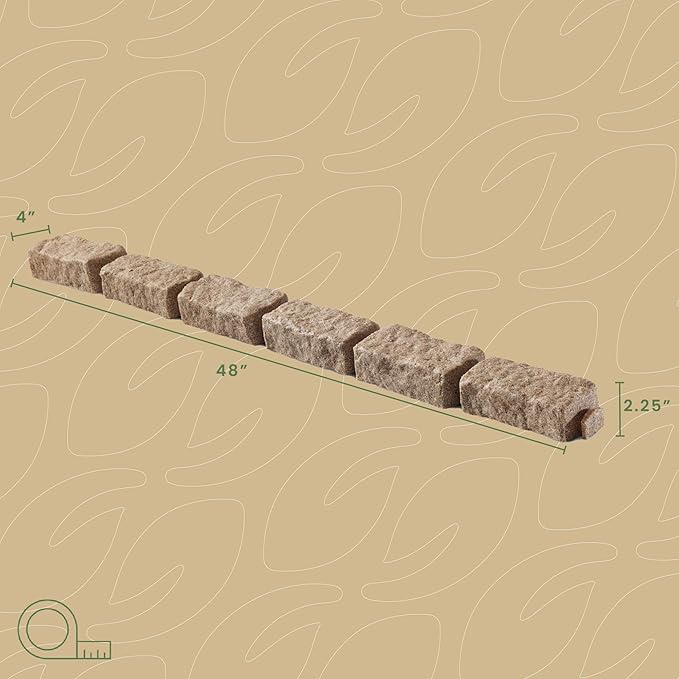 Beuta Landscape Edging | Garden Edging Border | Faux Stone Bricks for Lawn edging, Flower beds, Pathways & Yard Edging– 4 Packs | Each Section Has 6 Bricks 48"L x 4"W x 2.25"H | 12 Spikes |Sandstone