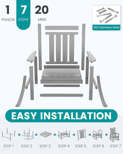 SEWALL HDPE Rocking Chair, Oversized Outdoor Rocking Chair for Adults, Patio Rocker for Porch, Sliver Gray