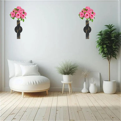 Self Adhesive Wall Vase Metal Tube Decoration Holder Used to Display Dried Flower, Faux Flowers, Fake Flowers, Also Suitable for Cemetery Memorial Decoration (2 Pcs Black and Gold Stripe)