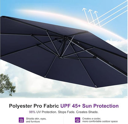 PURPLE LEAF 11 Feet Patio Umbrella Outdoor Cantilever Round Umbrella Aluminum Offset Umbrella with 360-degree Rotation for Garden Deck Pool Patio, Navy Blue
