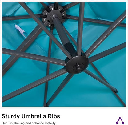PURPLE LEAF 11.5' X 11.5' Telescopic Patio Umbrella Outdoor Cantilever Umbrella Square Up Down Lifting Offset Umbrella with 360-degree Rotation for Garden Deck Pool Patio Turquiose