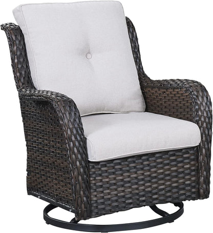 Outdoor Patio Swivel Rocker Chairs - Single Wicker Rattan Patio Swivel Rocking Chair with High Back,Deep Seating and Comfort Cushions for Deck Porch Garden,Brown/Beige