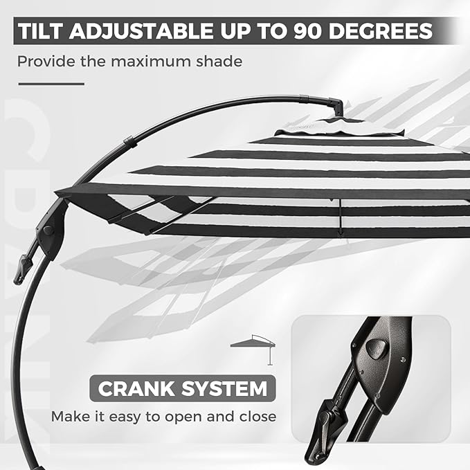 Grand patio 10x10 FT Cantilever Umbrella with Base Outdoor Large Aluminum Square Offset Umbrellas for Deck Pool (Black & White, 10x10 FT)