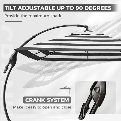 Grand patio 10x10 FT Cantilever Umbrella with Base Outdoor Large Aluminum Square Offset Umbrellas for Deck Pool (Black & White, 10x10 FT)