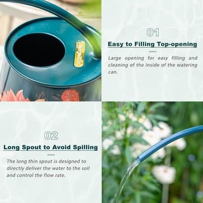 Berry&Bird House Plants Watering Can - Indoor & Outdoor 1/2 Gallon Stainless Steel Water Can with Long Spout Garden Decoration for Flower Bonsai Succulent Gardening Large Watwer Bottle(2L/68oz,Dahlia)