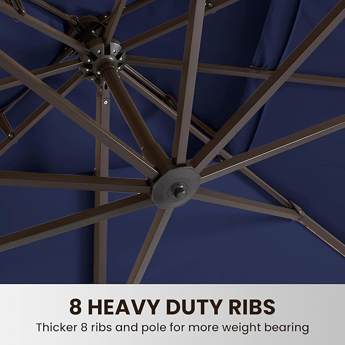 9' X 12' Cantilever Patio Umbrella Outdoor with Base Included Heavy Duty Double Top Windproof Rectangle Offset Umbrellas with 360-degree Rotation for Pool Deck Backyard, Navy